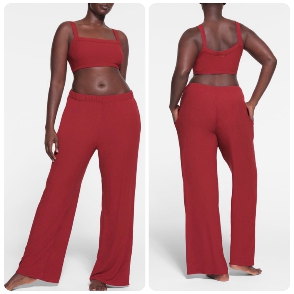SKIMS Soft Lounge Pant XL Brick Red Ribbed Wide Leg New